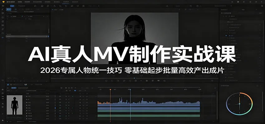 AI真人MV制作实战课：零基础批量产出成片，2026专属人物统一技巧-91教程库