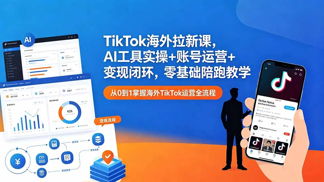 零基础陪跑！TikTok海外拉新课，AI实操+运营变现闭环教学-91教程库