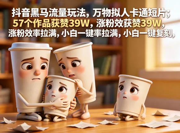 抖音万物拟人卡通短片黑马流量玩法，小白一键复刻保姆级拆解-91教程库
