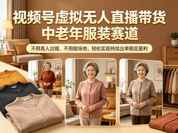视频号虚拟无人直播中老年服装,免真人出镜场地,稳定盈利持续出单-91教程库