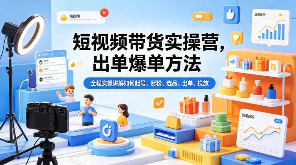 短视频带货实操营揭秘:起号选品出单投放全程实操讲解(0515更新)-91教程库