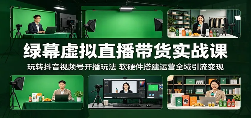 绿幕虚拟直播带货实战课：抖音视频号软硬件搭建与全域引流变现玩法-91教程库