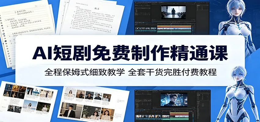免费AI短剧制作精通课，保姆式教学干货足超付费教程-91教程库