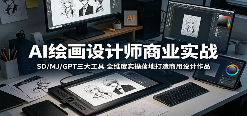 AI绘画商业实战：SD/MJ/GPT全维度实操，打造商用设计作品-91教程库