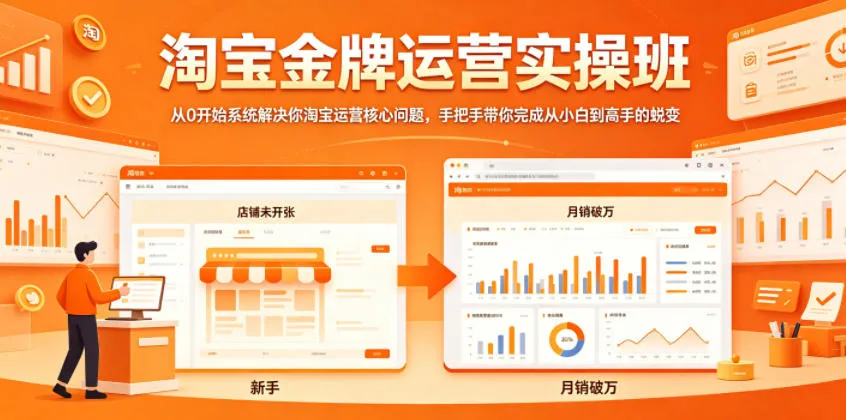 淘宝金牌运营实操班：0基础系统解决核心问题，小白变高手！-91教程库