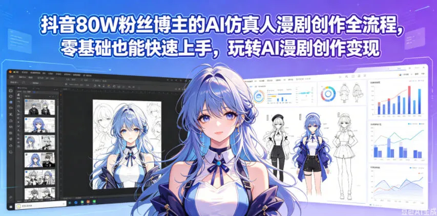 抖音80W粉博主揭秘AI仿真人漫剧创作流程，零基础变现玩法-91教程库