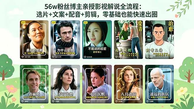 56万粉博主揭秘影视解说全流程，零基础也能快速出圈！-91教程库