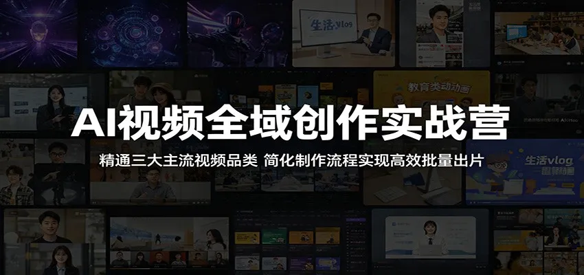 AI视频全域创作实战营：精通三类视频，简化流程高效批量出片-91教程库
