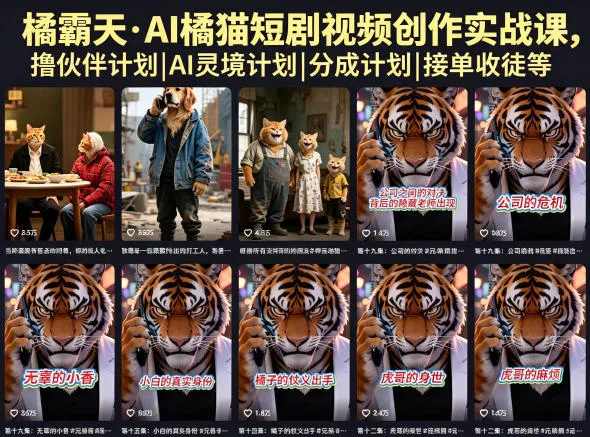 橘霸天·AI橘猫短剧创作课：撸伙伴、AI灵境及分成计划揭秘-91教程库