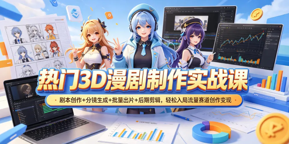 热门3D漫剧制作实战课:剧本分镜剪辑,入局流量赛道变现-91教程库
