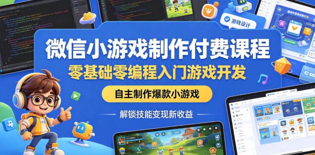 微信小游戏付费课程：零基础编程入门，解锁爆款游戏开发与技能变现-91教程库
