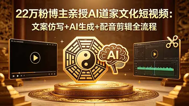 22万粉博主亲授AI道家文化短视频：文案仿写、AI生成及配音剪辑流程-91教程库