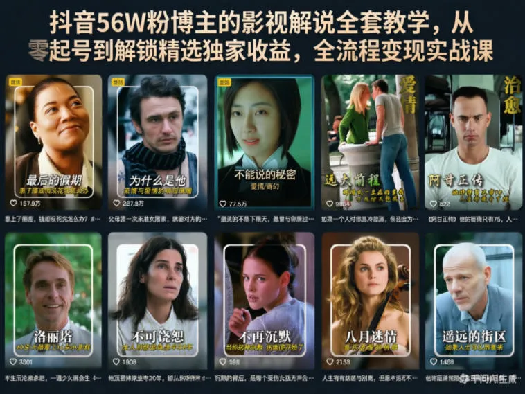 抖音影视解说全流程变现实战课：从零起号解锁独家收益-91教程库