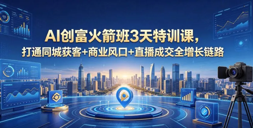 2026新课!AI创富火箭班3天特训,打通同城商业直播增长链路-91教程库